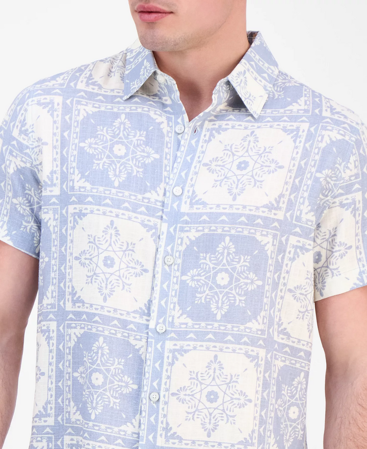 Translation missing: en.Guess Men's Mosley Short Sleeve Tile Print Shirt Nimbus Blue Tile-Medium
