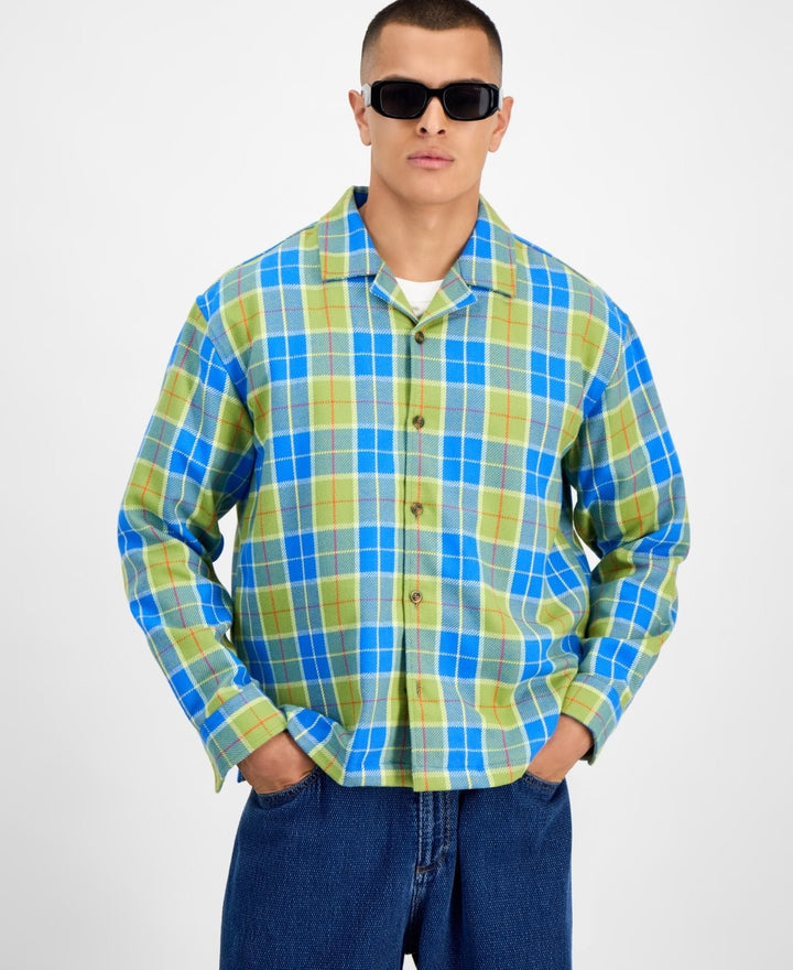 Translation missing: en.Mode of One Mens Relaxed-Fit Camp-Collar Plaid Flannel Shirt Going Green- Large