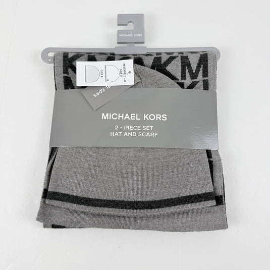 Translation missing: en.Michael Kors Unisex Logo Beanie &amp; Scarf Set in Grey-One Size