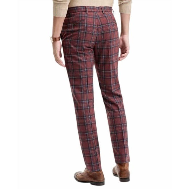 Translation missing: en.Tommy Hilfiger Men's Tate Modern-Fit Stretch Dress Fall Pants Red Plaid-42x30