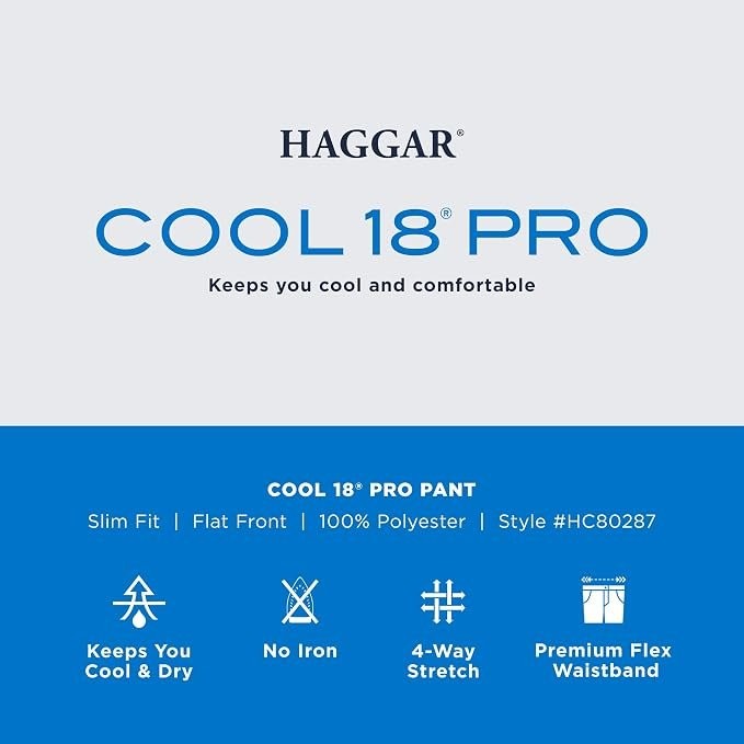 Translation missing: en.Haggar Men's Cool 18 Pro Slim-Fit 4-Way Stretch Moisture-Wick Pants Black-32x32