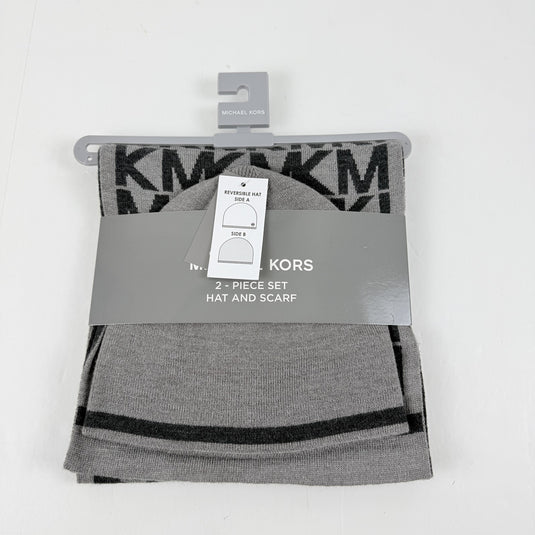 Translation missing: en.Michael Kors Unisex Logo Beanie &amp; Scarf Set in Grey-One Size