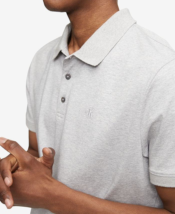 Translation missing: en.Calvin Klein Men's Reg-Fit Smooth Cotton Monogram Logo Polo Shirt Grey Htr-XL