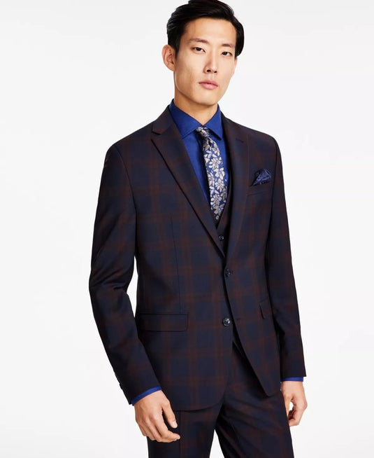 Translation missing: en.Bar III Men's Slim-Fit Wool Blend Plaid Suit Jacket Only in Burgundy/Blue-38R