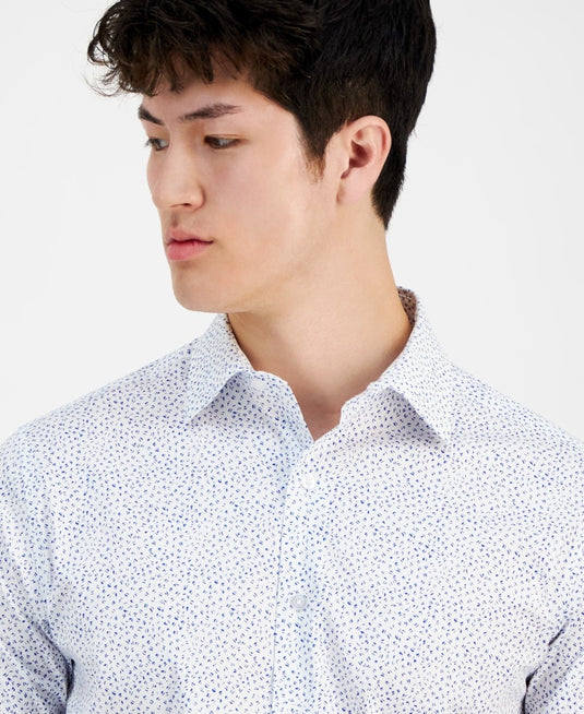 Translation missing: en.Alfani Dress Shirt Men's 14-14.5 32/33 White Cobalt Slim-Fit Dash-Print Stretch