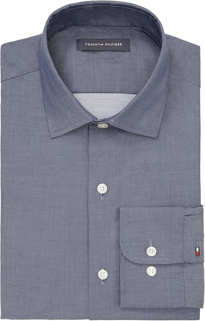 Translation missing: en.Tommy Hilfiger Dress Shirt Men's 18 34/35 Peacoat Solid Reg Fit Stretch Twill