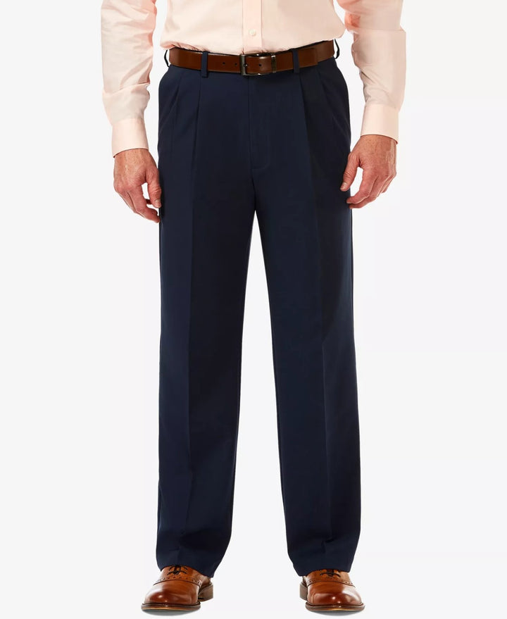 Translation missing: en.Haggar Men's Cool 18 Pro Reg-Fit 4-Way Stretch Pleated No Iron Pants Navy-44x29