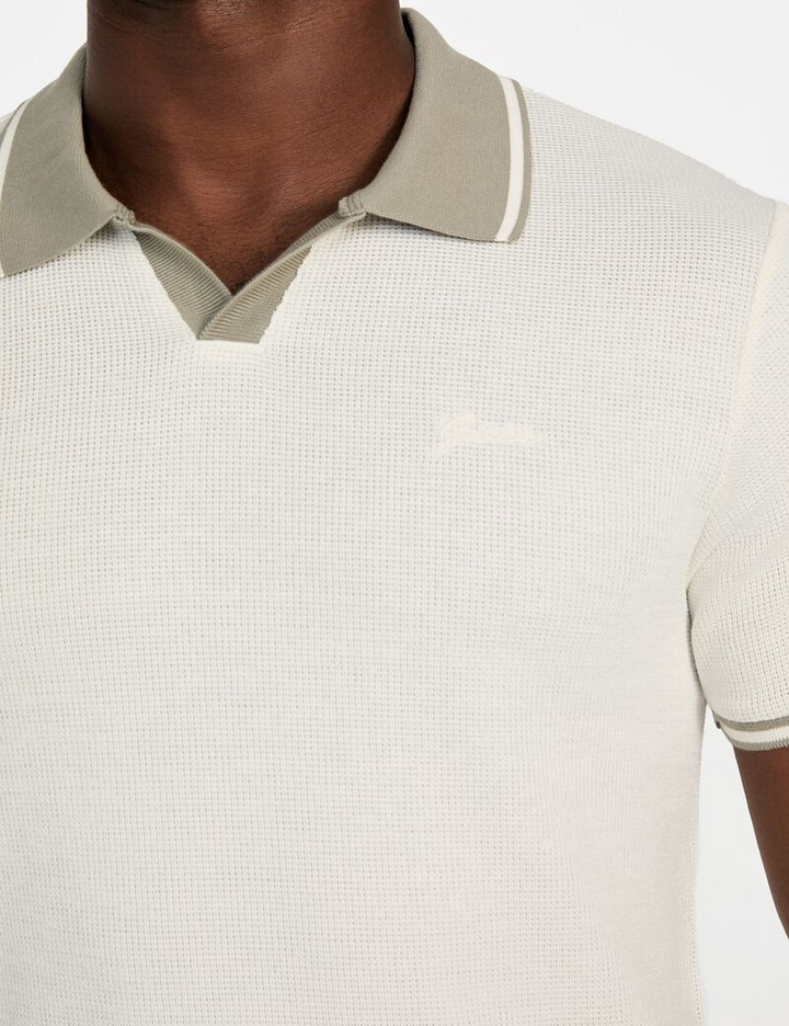 Translation missing: en.Guess Men's Weston Polo Shirt Size XL Dove White Waffle-Knit Tipped Slim Fit
