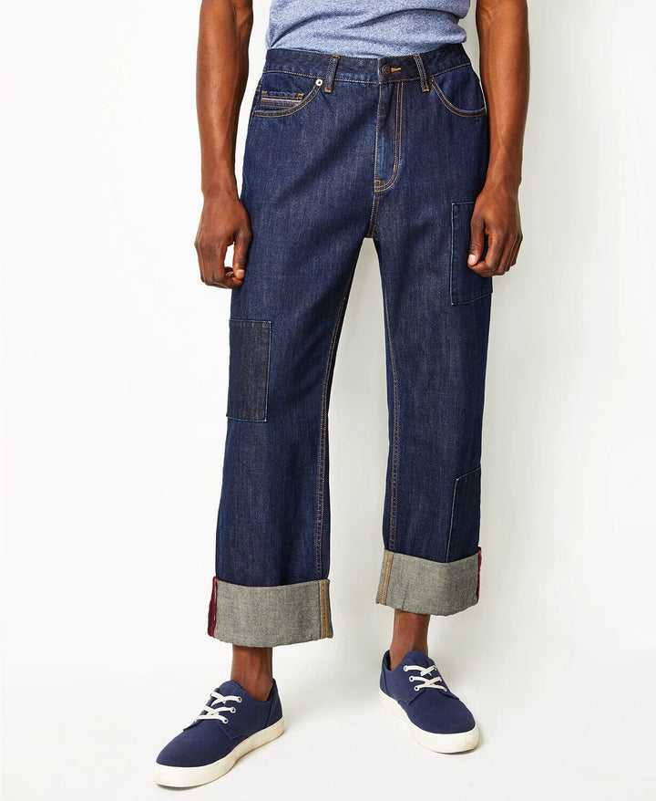 Translation missing: en.Sun + Stone Men's Kingsley Relaxed-Fit Patched Jeans in Blue Stone Wash-Size 31