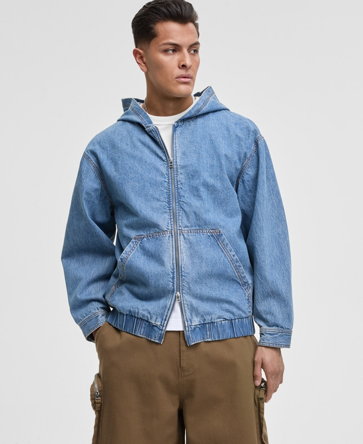 Translation missing: en.Mode of One Men's Relaxed-Fit Full-Zip Denim Hoodie Promenade Blue-XL