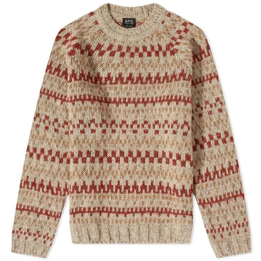 Translation missing: en.A.P.C. Men's Leonhard Crewneck Geometric Print Sweater Mastic Chine Multi-Small