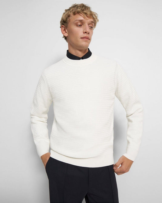 Translation missing: en.Theory Men's Riland Slim-Fit Organic Cotton Crewneck Sweater in Ivory-Size 2XL