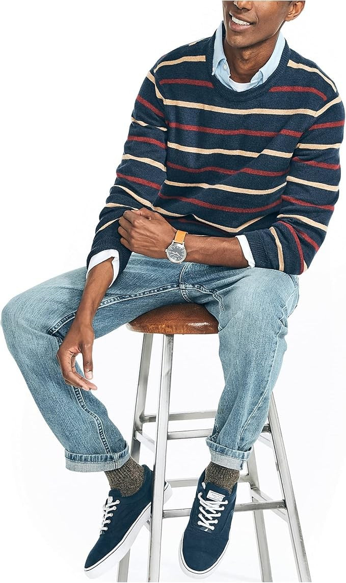 Translation missing: en.Nautica Men's Sustainably Crafted Striped Crewneck Sweater Navy-XL