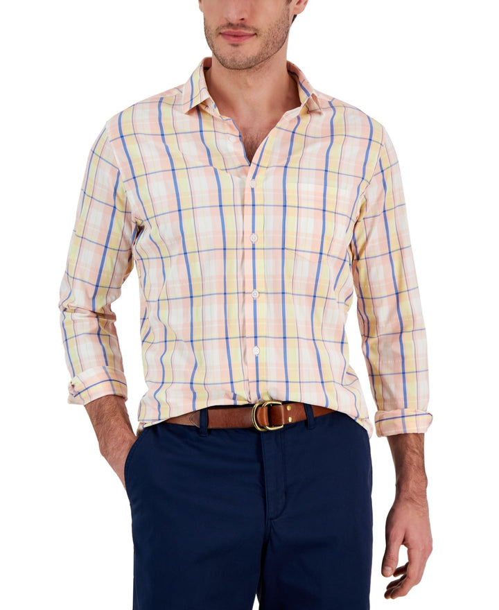 Translation missing: en.Club Room Men's Nila Classic-Fit Plaid Button-Down Tech Shirt Pink Combo-Medium