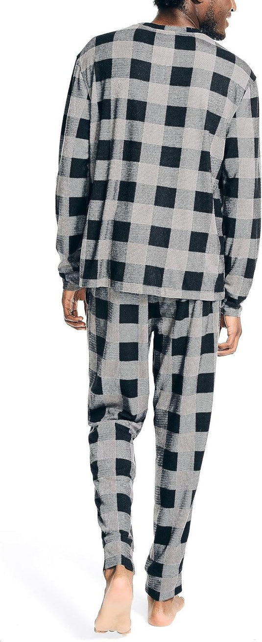 Translation missing: en.Nautica Men's Relaxed Fit 2PC Waffle Buffalo Plaid Pajama Set, Storm Grey-XL