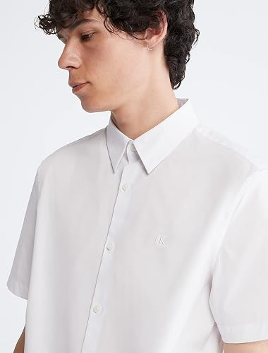 Translation missing: en.Calvin Klein Men's Slim-Fit Stretch Solid Shirt Short Sleeve Brilliant White-Med