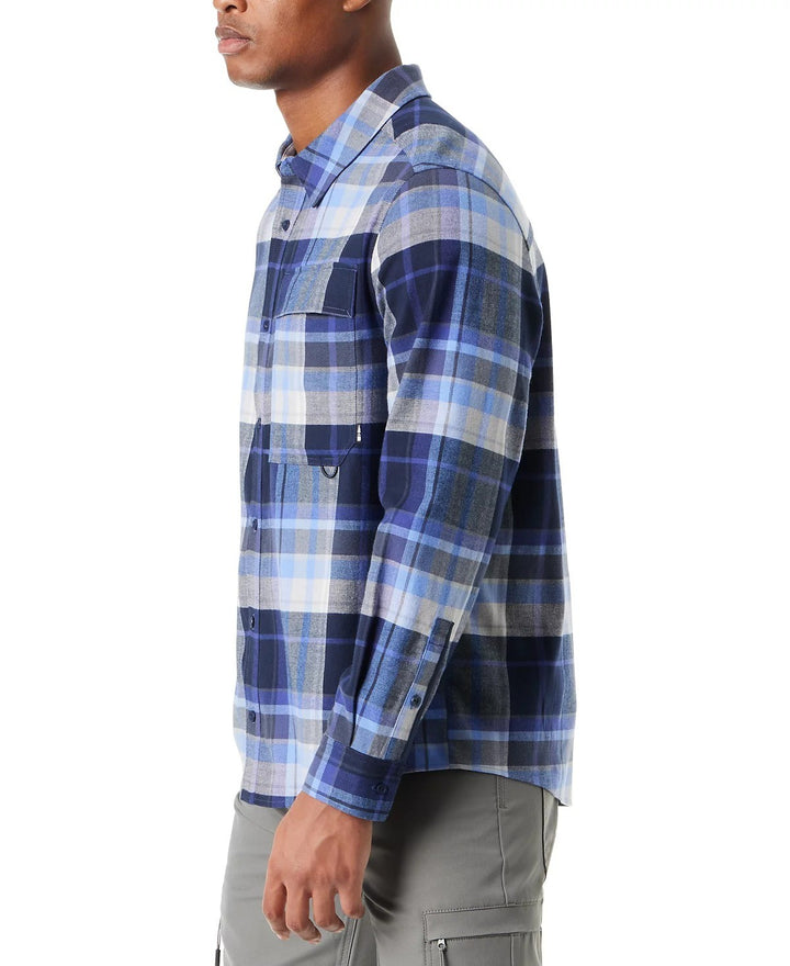 Translation missing: en.Bass Outdoor Flannel Shirt Mens XL Persian Blue Classic Fit Plaid Stretch Pocket
