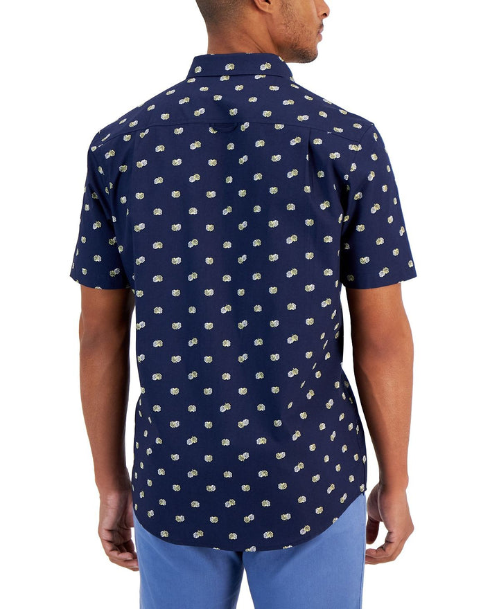 Translation missing: en.Club Room Men's Brother Reg-Fit Leaf-Print Cotton Button-Down Shirt Navy-Small