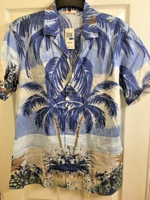 Translation missing: en.Altea Men's Premium Italian Cotton Palms Hawaiian  Button-Down Shirt-Size Small