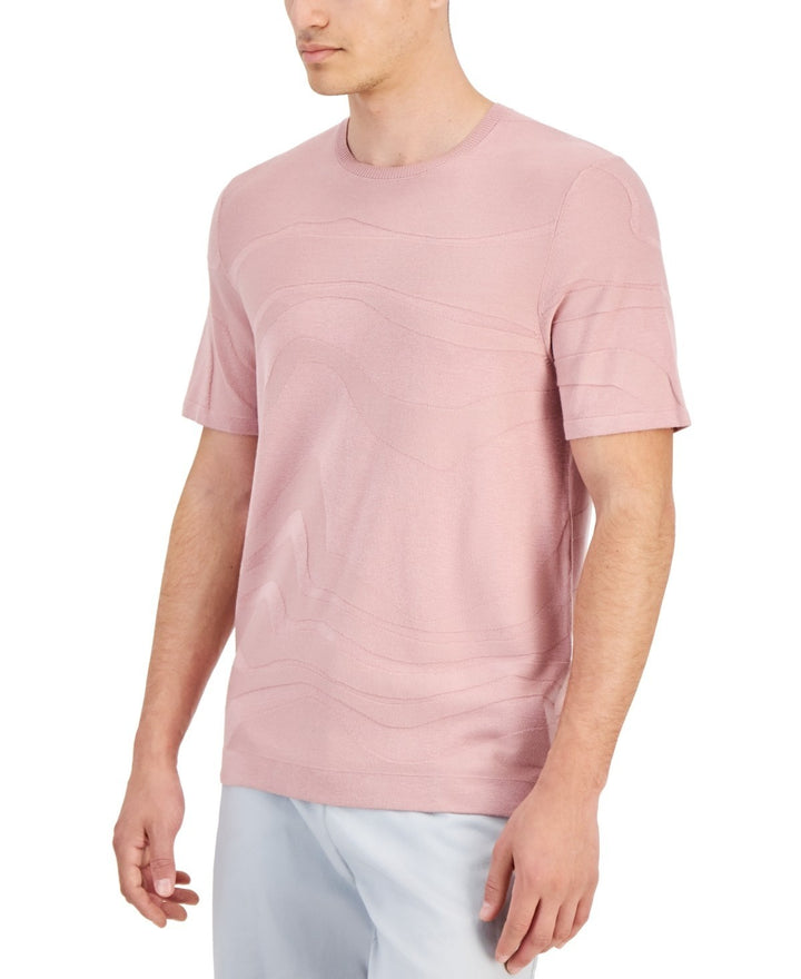 Translation missing: en.Alfani Men's Tonal Wave Jacquard T-Shirt Rayon/Nylon Pottery Clay-Large