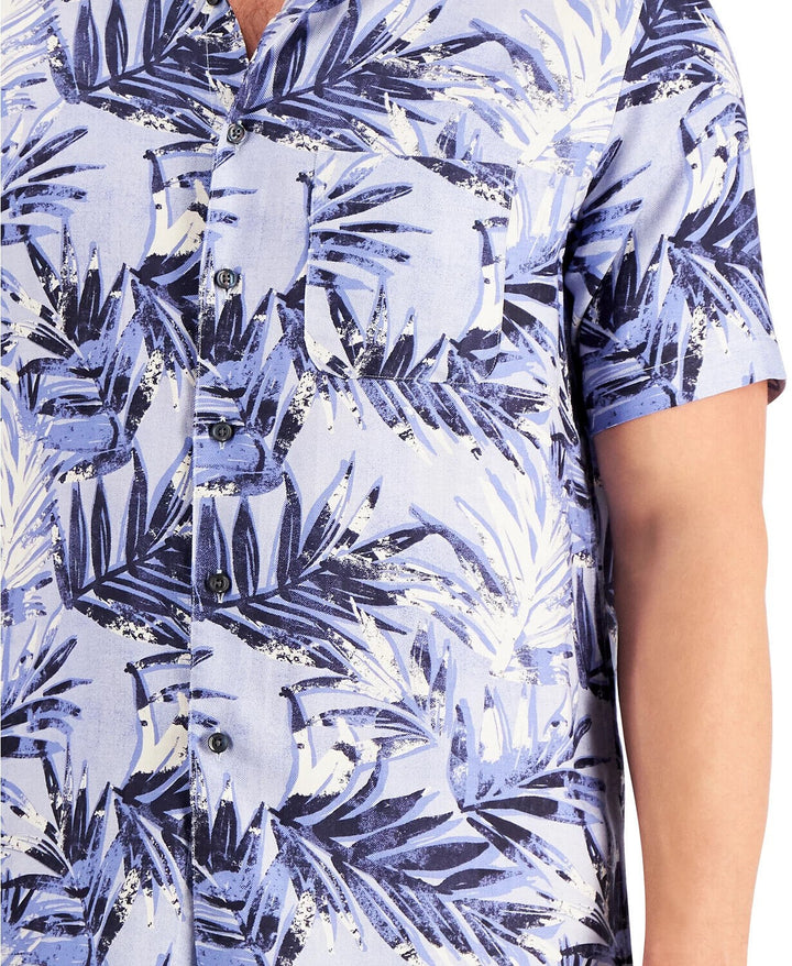 Translation missing: en.Tasso Elba Men's Silk Blend Regular-Fit Distressed Fern-Print Shirt Blue Combo-S