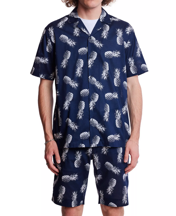 Translation missing: en.Paisley &amp; Gray Men's Slim Fit Pineapple Print Button Front Camp Shirt Navy-2XL