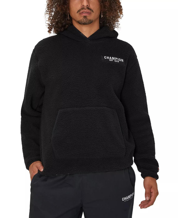 Translation missing: en.Champion Solid Faux-Shearling Pullover Hoodie in Black-Size Large
