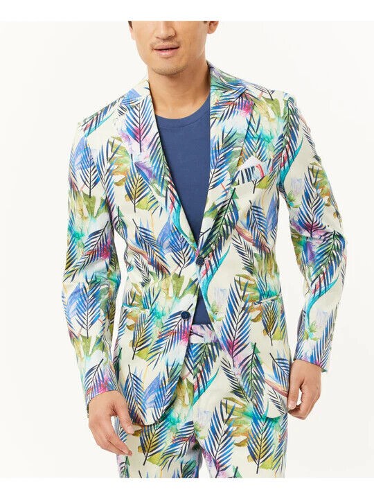 Translation missing: en.Tallia Men's Cotton Blend Tropical Slim Fit Blazer in Blue Cream-XL 44-46