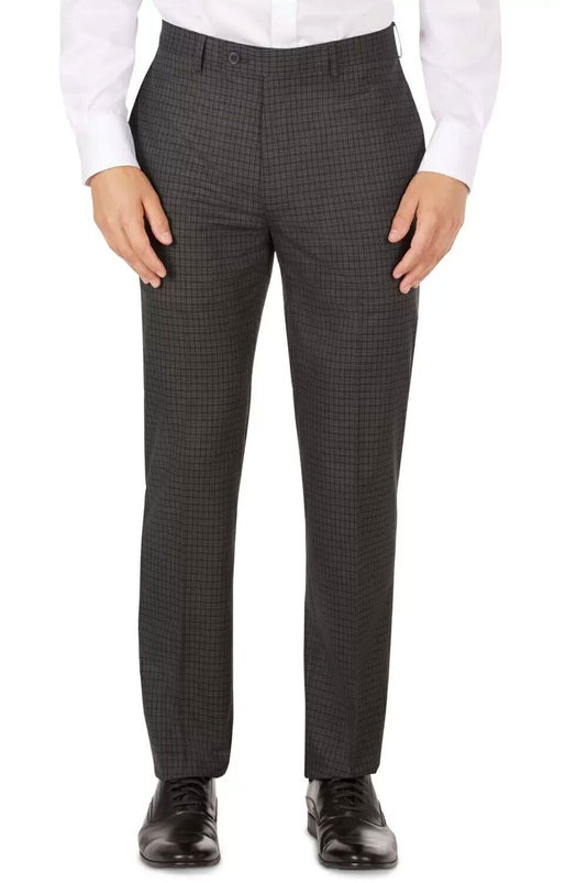 Translation missing: en.Calvin Klein Jerome Men's Slim-Fit Mini-Check Dress Pants in Charcoal-31/34