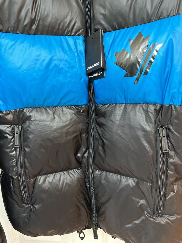 Translation missing: en.DSQUARED2 Men's Down Color-block Puffer Jacket in Black/Blue_Size EU 50 US L 40