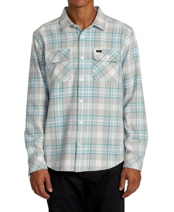 Translation missing: en.RVCA Mens Woven Button Front Shirt That'll Work Flannel Silver Bleach XL