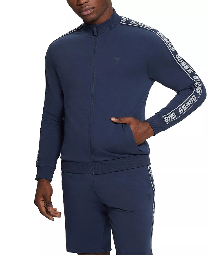 Translation missing: en.Guess Men's Arlo Zip-Front Track Jacket Size Small Silk Blue Logo Reg Fit