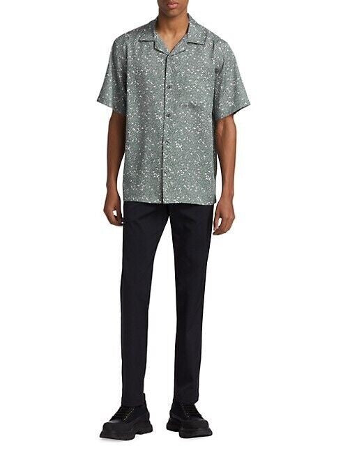 Translation missing: en.Theory Men's Noll Geo Floral Print Button Down Camp Shirt Ivory Balsam Green-Sm