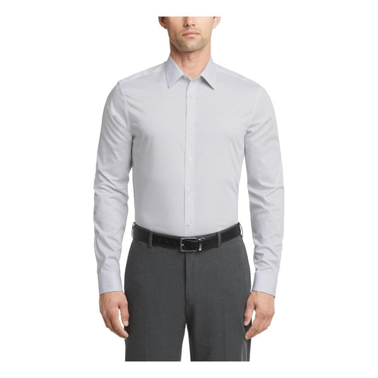 Translation missing: en.Calvin Klein Steel Plus Men's Dress Shirt Stretch Slim Fit Print Gray-15.5 34/35