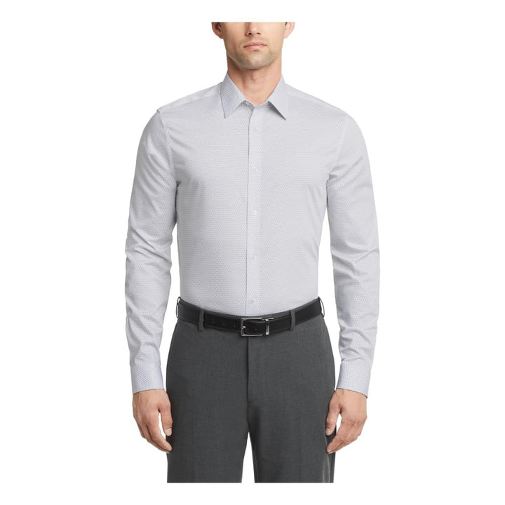 Translation missing: en.Calvin Klein Steel Plus Men's Dress Shirt Stretch Slim Fit Print Gray-15.5 34/35