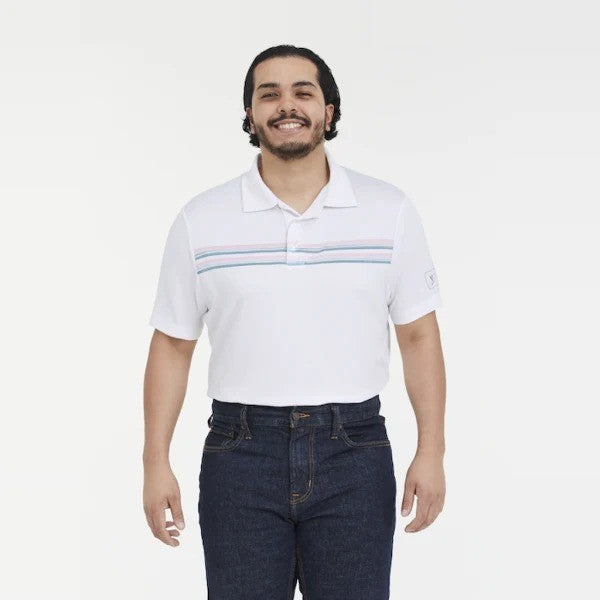 Translation missing: en.PGATour Men's Chest Stripe Short Sleeve Golf Polo White Multi-2XL