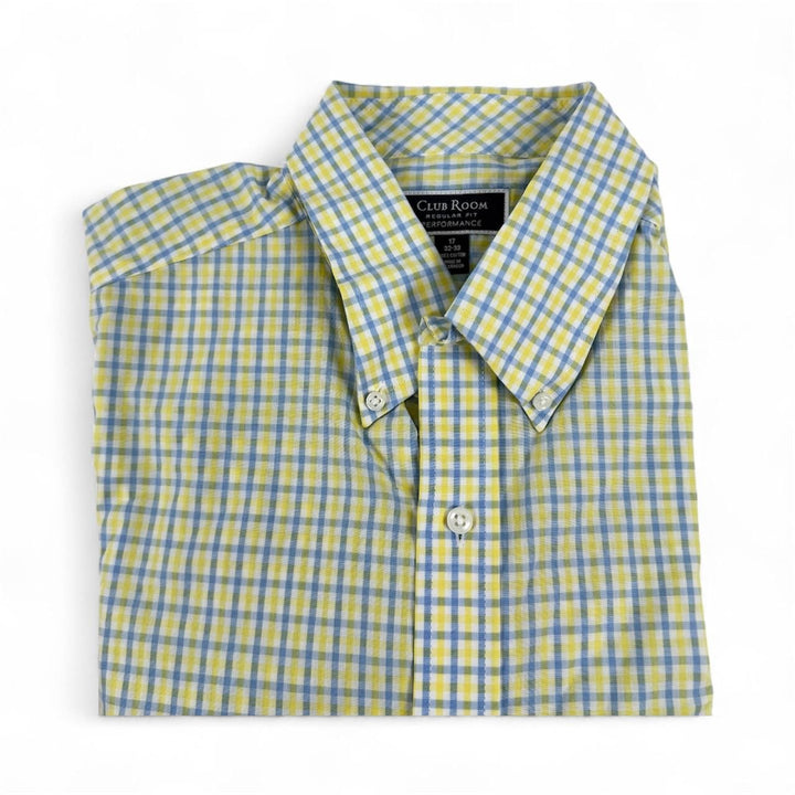 Translation missing: en.Club Room Men's Regular-Fit Gingham Cotton Dress Shirt Yellow Blue-17 32/33