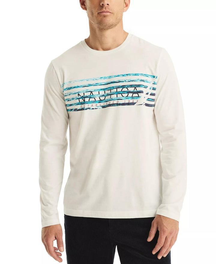 Translation missing: en.Nautica Men's Long Sleeve Crewneck Logo Graphic T-Shirt - Bright White-Small
