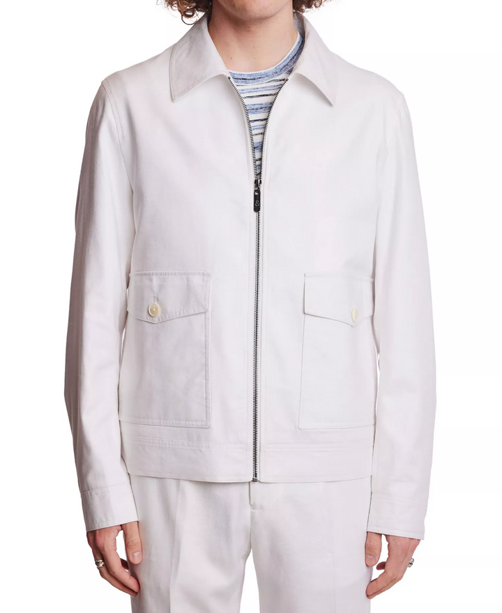 Translation missing: en.Paisley &amp; Gray Men's Bomber Jacket Size Small White Zip-Front Linen Blend Lined