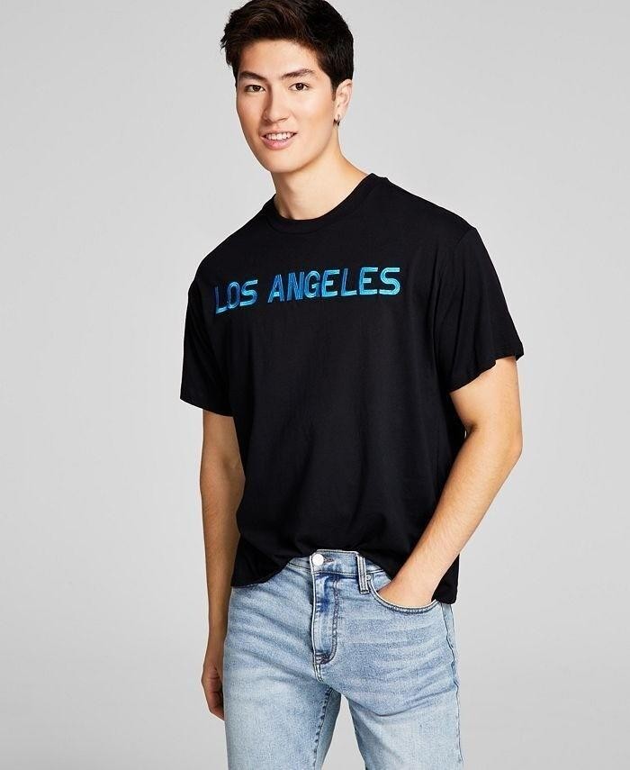 Translation missing: en.And Now This Men's Oversized-Fit Embroidered Los Angeles T-Shirt Black-Small