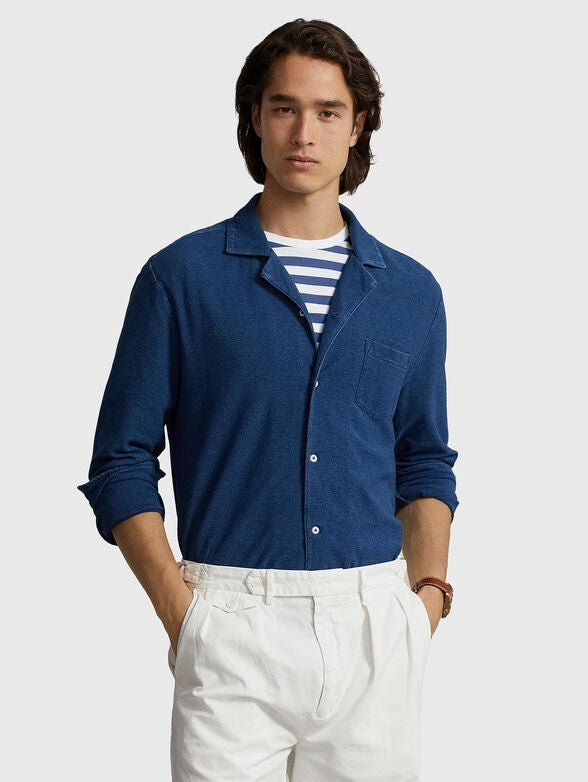 Translation missing: en.Polo Ralph Lauren Men's Indigo Knit Button-Up Shirt in Medium Indigo-XL
