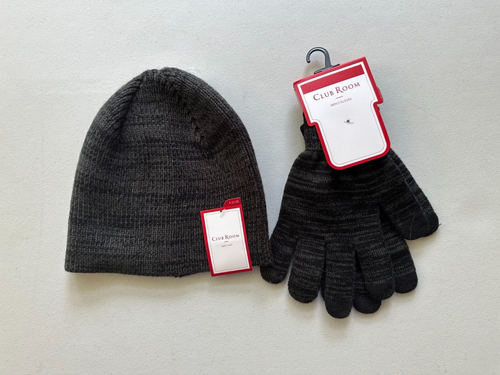 Translation missing: en.Club Room Men's Space-Dyed Beanie and Glove Set Black-One Size