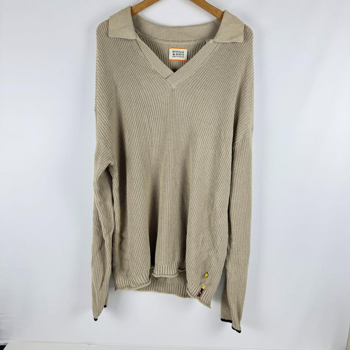 Translation missing: en.Scotch &amp; Soda Men's Organic Cotton Knit Polo Sweater in Beige-XL