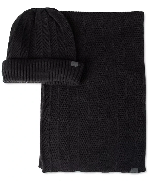Translation missing: en.Kenneth Cole Reaction Men's 2-Piece Herringbone Knit Beanie and Scarf Box Set