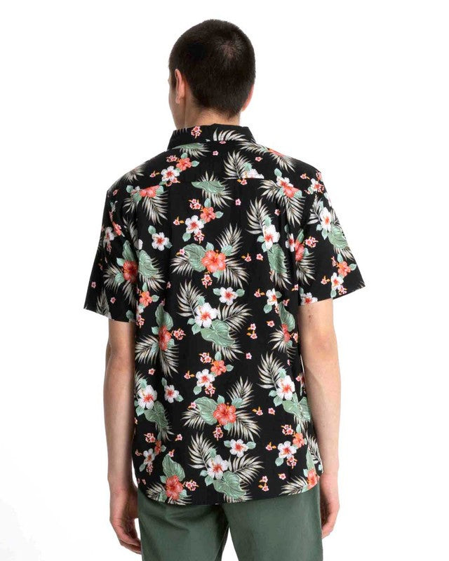 Translation missing: en.Hurley Men's Organic Wedge Short Sleeve Woven Shirt Black Multi-Small