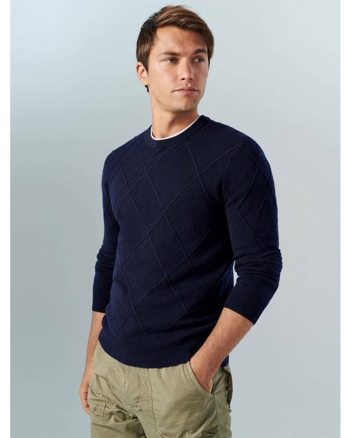 Translation missing: en.The Men's Store  Designer  Wool Twist Ribbed Cable-Knit Sweater Navy-Sm