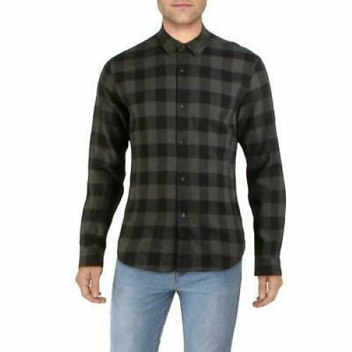 Translation missing: en.J Brand Mens Duona Cotton Plaid Button-Down Shirt Black/Coal-XL