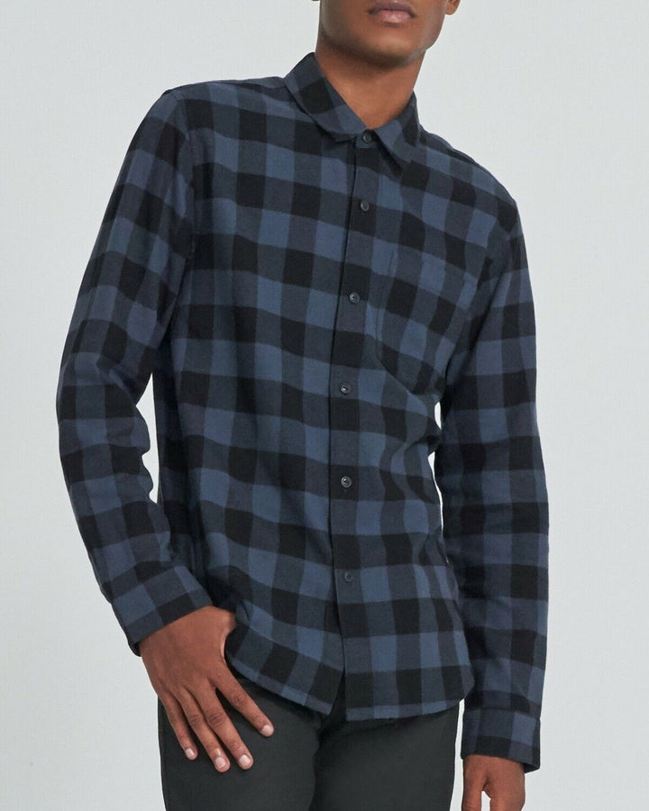 Translation missing: en.J Brand Mens Button-Down Check Print Casual Shirt in Blue Night/Black-Medium