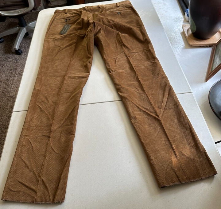 Translation missing: en.The Mens Store Designer Stretch Corduroy Regular Fit Pants Lt Brown-38R Unhemmed