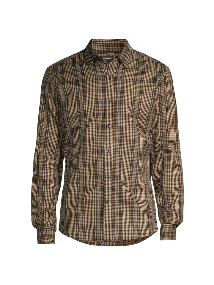 Translation missing: en.Michael Kors Men's Mini Thames Checked Cotton Button-Down Shirt Brown-Large